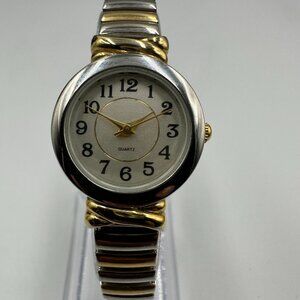 Watch Women Two Tone Gold Silver Easy Read Dial Stretch Band Quartz Working